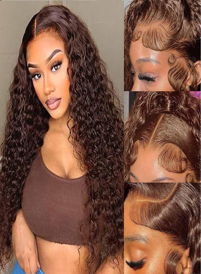 WPPIKK Chocolate Brown Lace Front Wigs Human Hair Pre Plucked 180 Density Brazilian Wet and Wavy Human Hair Wigs for Black Women Colored Curly 13x4 Lace Frontal Wig (Brown Color, 22 Inch) - Image 1