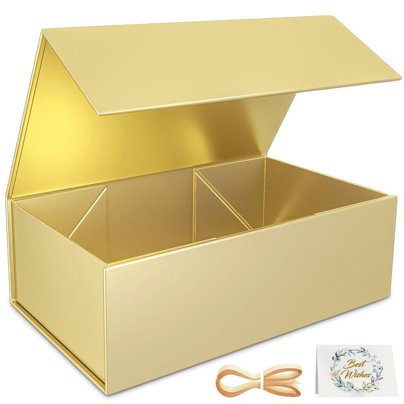 RYDDOY Gold Gift Box, 9.5x6x3'' Gift boxes for Presents with Lids Magnetic Closure Rectangle Collapsible for Bridesmaid Proposal Box, Wedding, Christmas, Halloween, Birthday Gift Packging - Image 1