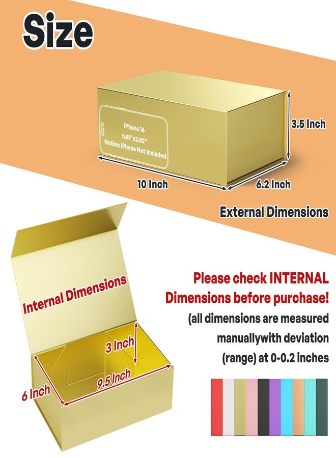 RYDDOY Gold Gift Box, 9.5x6x3'' Gift boxes for Presents with Lids Magnetic Closure Rectangle Collapsible for Bridesmaid Proposal Box, Wedding, Christmas, Halloween, Birthday Gift Packging - Image 2