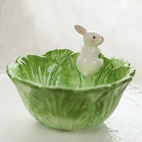 WAIT FLY Cute Cartoon Cabbage with Rabbit Shaped Ceramic Bowls Rice Bowls/ Salad Bowls/ Soup Bowls/ Saucer - Image 2