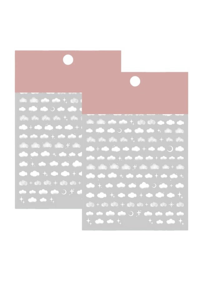 TPhaelay Night Sky Nail Art Sticker Decals 3D White Moon Star AWN Cloud Pattern Nail Tips Semi Transparent Design Fashion Charm DIY Toenails Nail Tattoos for Women Girls Manicure Nail Decoration (2 Sheets) - Image 5