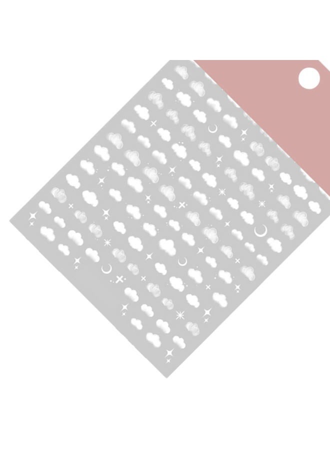 TPhaelay Night Sky Nail Art Sticker Decals 3D White Moon Star AWN Cloud Pattern Nail Tips Semi Transparent Design Fashion Charm DIY Toenails Nail Tattoos for Women Girls Manicure Nail Decoration (2 Sheets) - Image 4
