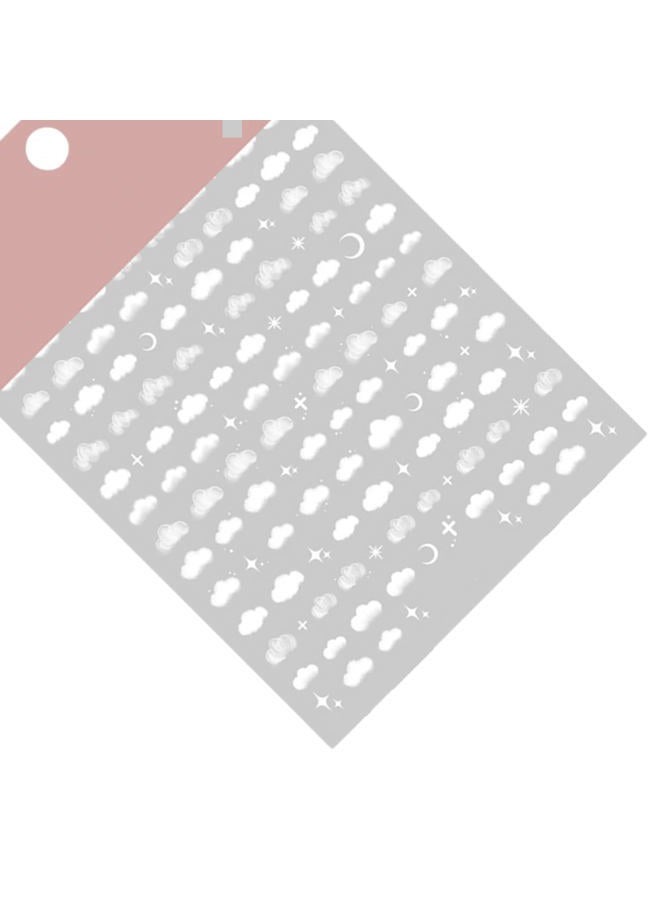 TPhaelay Night Sky Nail Art Sticker Decals 3D White Moon Star AWN Cloud Pattern Nail Tips Semi Transparent Design Fashion Charm DIY Toenails Nail Tattoos for Women Girls Manicure Nail Decoration (2 Sheets) - Image 3