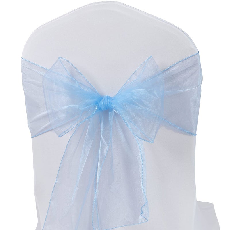 MAGTOWNE Organza Chair Sashes Ties 50 Pack Universal Chiffon Knots Light Blue Chair Bows for Wedding Party Reception Ceremony Banquet Decorations - Light Blue - Image 1