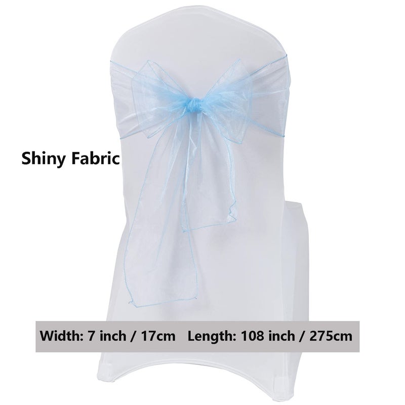 MAGTOWNE Organza Chair Sashes Ties 50 Pack Universal Chiffon Knots Light Blue Chair Bows for Wedding Party Reception Ceremony Banquet Decorations - Light Blue - Image 3