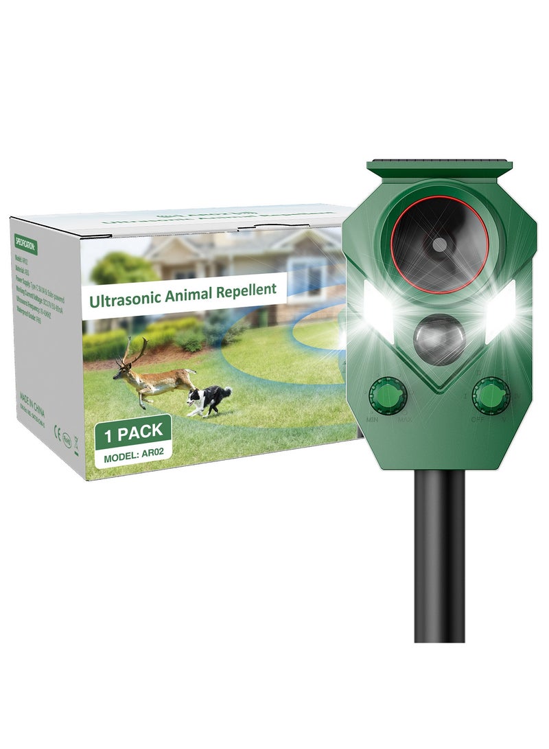 Solar Ultrasonic Cat Repellent, 1 Pack Motion Activated Cat Repellent with Flashing Lights & Alarm Weatherproof Outdoor Deer Repellent Device for Cats, Dogs, Raccoons, Rabbits, Squirrels, Skunks - Image 1