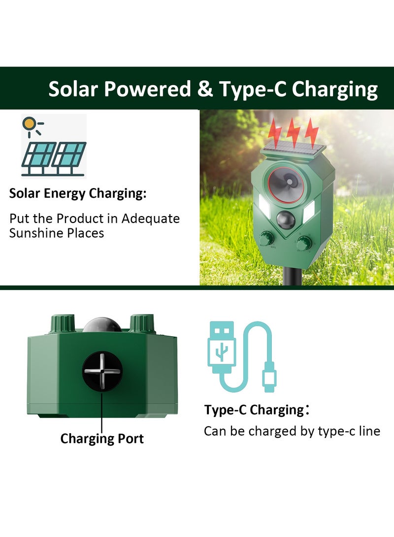 Solar Ultrasonic Cat Repellent, 1 Pack Motion Activated Cat Repellent with Flashing Lights & Alarm Weatherproof Outdoor Deer Repellent Device for Cats, Dogs, Raccoons, Rabbits, Squirrels, Skunks - Image 3