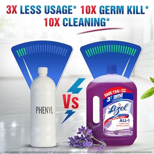 Lizol Disinfectant Surface & Floor Cleaner Liquid, Lavender - 2 Litre | Suitable for All Floor Cleaner Mops | Kills 99.9% Germs| India's #1 Floor Cleaner - Image 3