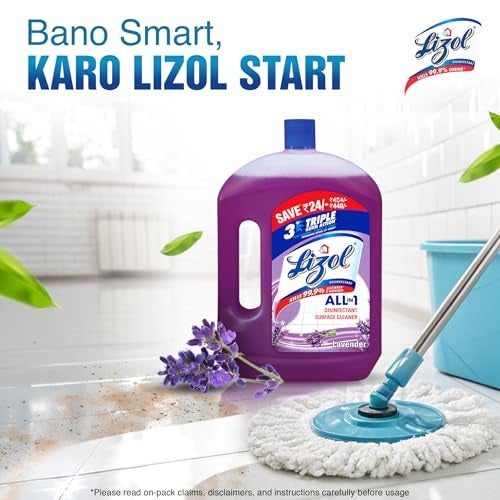 Lizol Disinfectant Surface & Floor Cleaner Liquid, Lavender - 2 Litre | Suitable for All Floor Cleaner Mops | Kills 99.9% Germs| India's #1 Floor Cleaner - Image 2