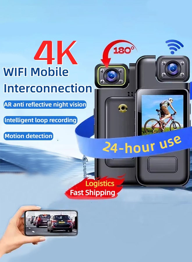4K WiFi Body Camera with Audio and Video Wearable Body Cam Camcorder 180° Rotatable Lens Motion Detection Back Clip for Law Enforcement Delivery Personal Traveling Outdoor Sports,128GB Included - Image 2