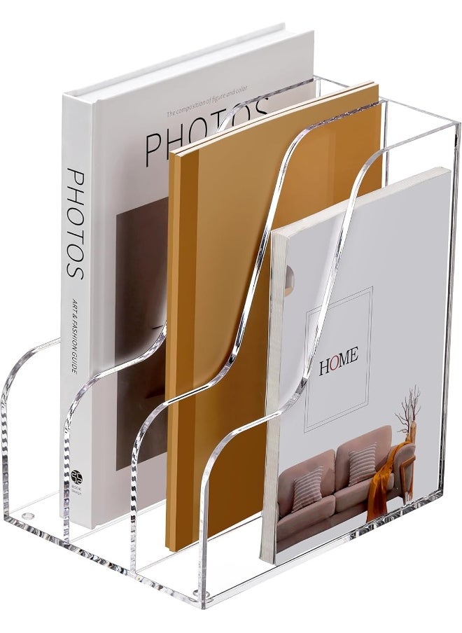 TPGP Acrylic Desk Organizer and Storage, File Holder Document Folders Holder, 3-Section Desktop File Sorter Organizer Magazine Holder for Office Supplies, Clear  - Image 1