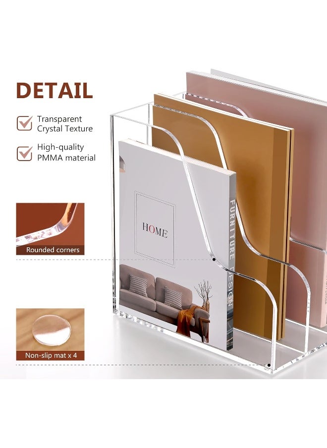 TPGP Acrylic Desk Organizer and Storage, File Holder Document Folders Holder, 3-Section Desktop File Sorter Organizer Magazine Holder for Office Supplies, Clear  - Image 3