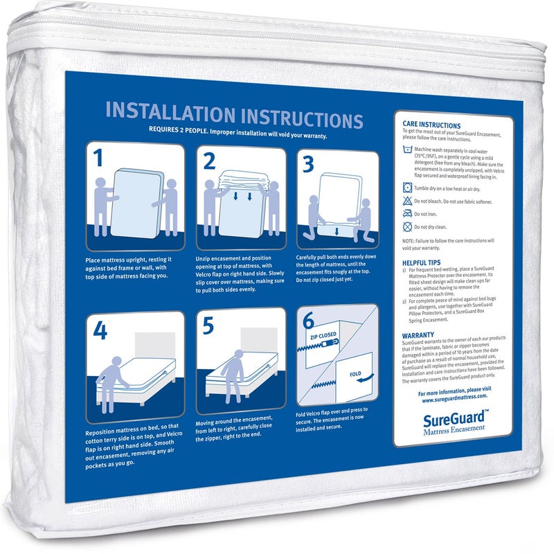 SureGuard Mattress Protectors Full (13-16 in. Deep) SureGuard Mattress Encasement - 100% Waterproof, Bed Bug Proof, Hypoallergenic - Premium Zippered Six-Sided Cover  - Image 2