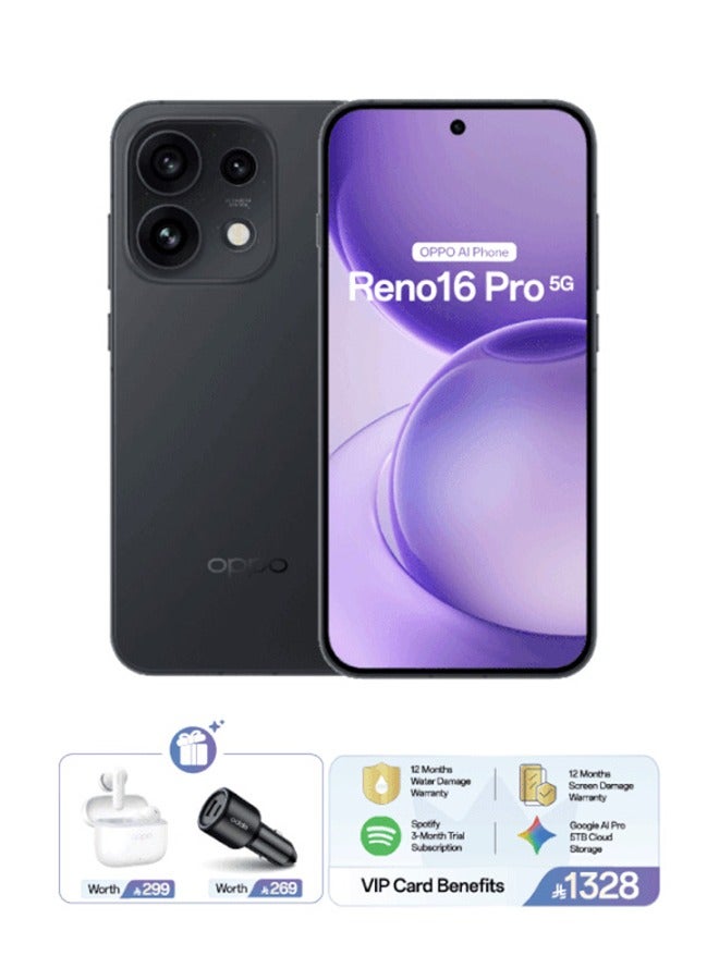 OPPO Reno16 Pro 5G Dual SIM Starlight Black 12GB RAM 512GB with FREE Enco Buds 3 Pro, Google Cloud Storage, Spotify Premium, Super Fast Car Charger & VIP Card Warranty – Middle East Version - Image 1