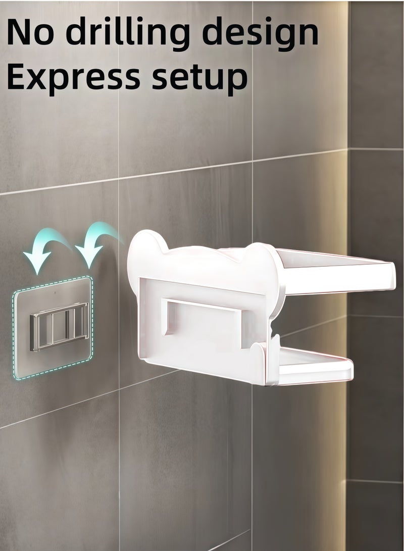 Wall Mounted Toilet Paper Holder Double-layer Toilet Paper Dispenser, No Hole Punching, Compatible with Roll Paper Tissue Paper for Bathroom Kitchen Living Room (White)  - Image 4