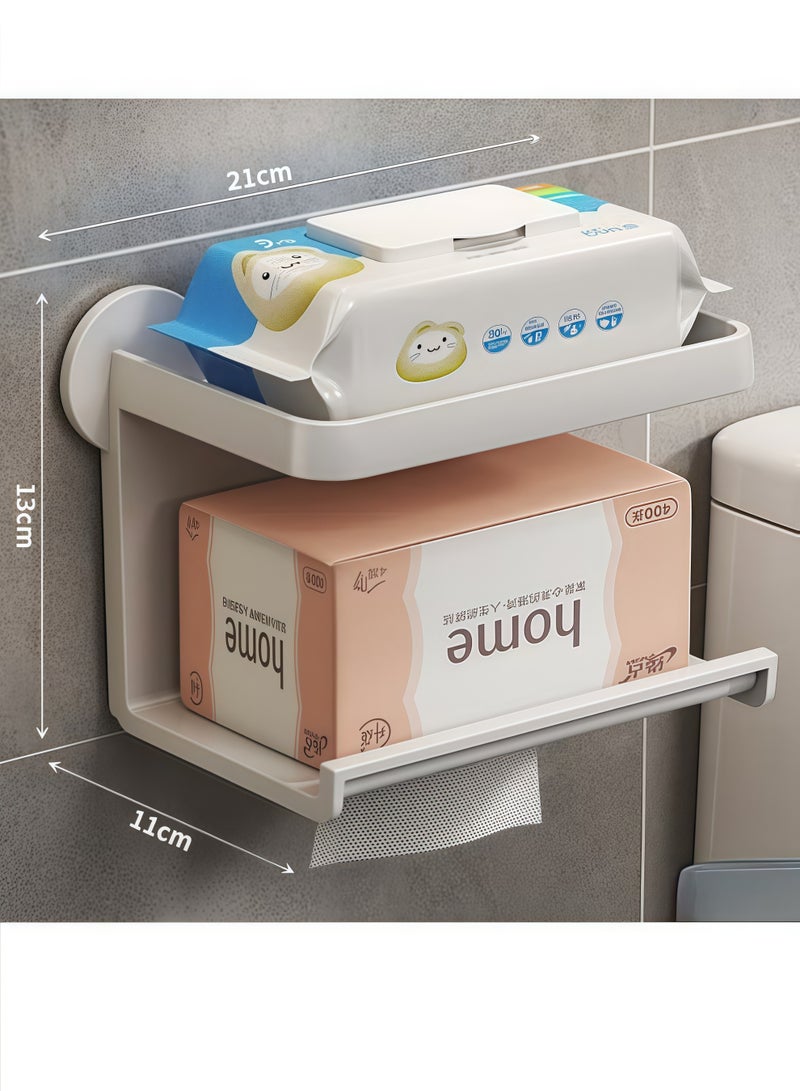 Wall Mounted Toilet Paper Holder Double-layer Toilet Paper Dispenser, No Hole Punching, Compatible with Roll Paper Tissue Paper for Bathroom Kitchen Living Room (White)  - Image 2