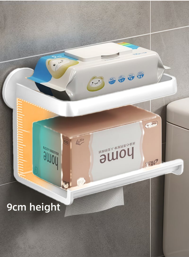 Wall Mounted Toilet Paper Holder Double-layer Toilet Paper Dispenser, No Hole Punching, Compatible with Roll Paper Tissue Paper for Bathroom Kitchen Living Room (White)  - Image 3