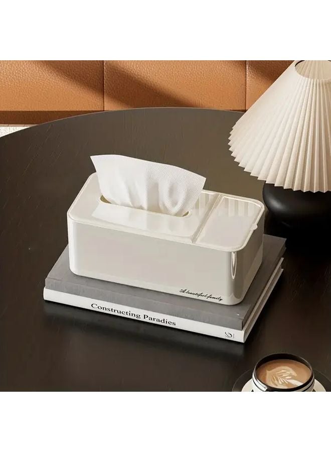 صندوق مناديل حديث ثنائي الوظيفة وعضويات باللون العاجي الأبيض موفر للمساحة لغرفة المعيشة - Image 3