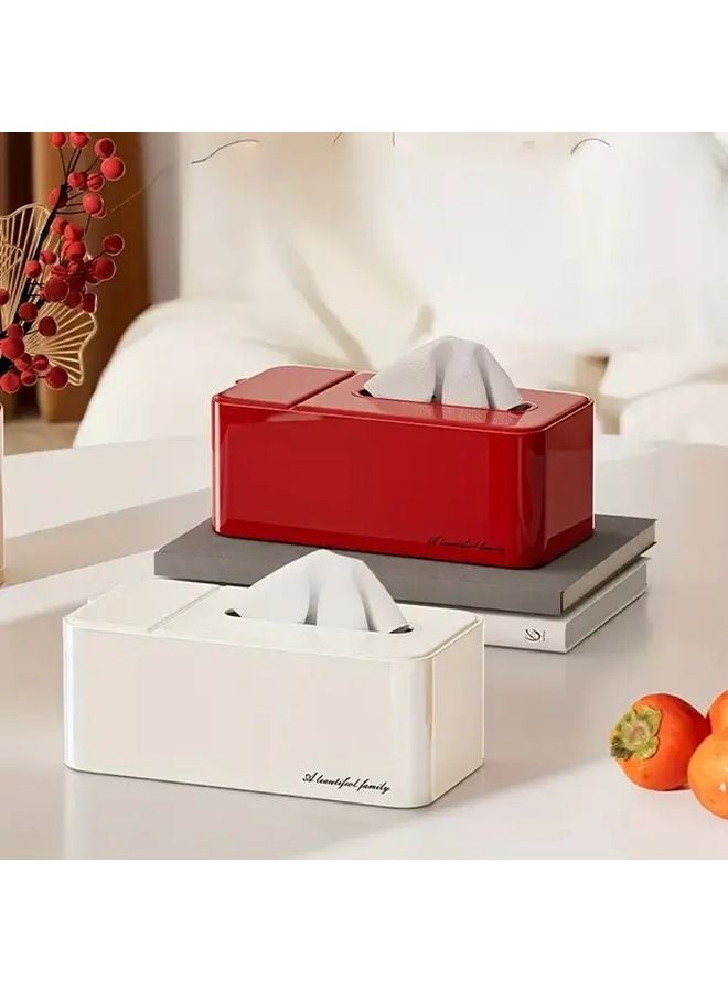 صندوق مناديل حديث ثنائي الوظيفة وعضويات باللون العاجي الأبيض موفر للمساحة لغرفة المعيشة - Image 2