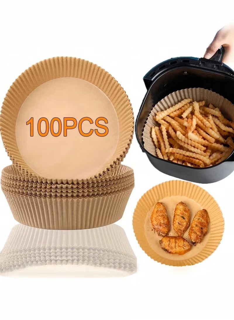 Air Fryer Paper - 100 Sheets, Hygienic Non-Stick Paper for Electric Fryers, Round Shape, 20cm, Baking, Roasting, and Microwave Frying Paper, Large Size - Image 1