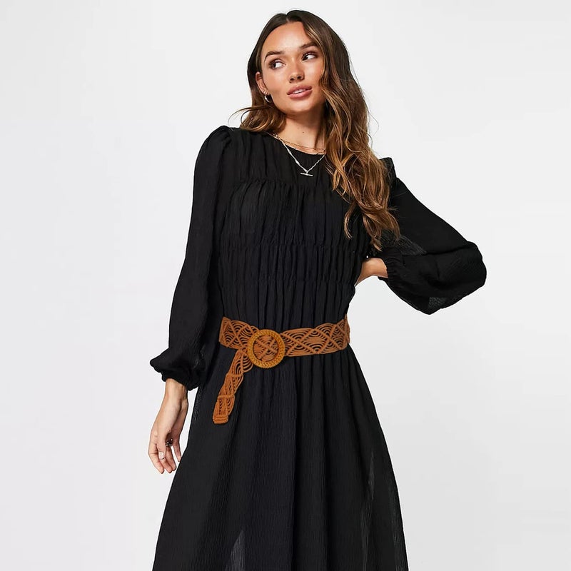 Suyi Boho Belt for Women Braided Woven Belts Bohemian Waist Belts for Dress Brown - Image 2