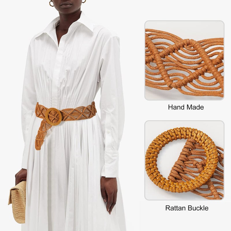 Suyi Boho Belt for Women Braided Woven Belts Bohemian Waist Belts for Dress Brown - Image 3
