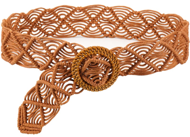 Suyi Boho Belt for Women Braided Woven Belts Bohemian Waist Belts for Dress Brown - Image 1