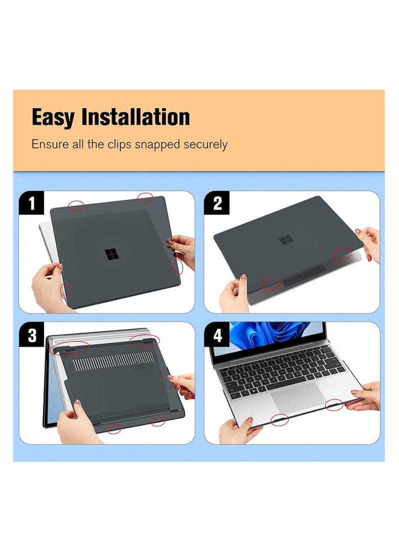 2 in 1 Compatible with 2020--2023 12.4 inch Microsoft Surface Laptop Go 3/2/1 Cover for Surface Laptop Go 1/2/3 Protective Hard Shell Case with Keyboard Cover Skin--Matte Black