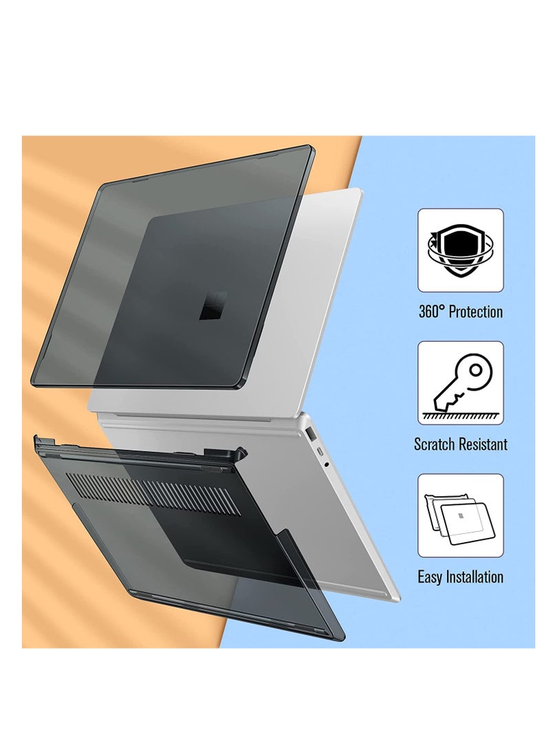 2 in 1 Compatible with 2020--2023 12.4 inch Microsoft Surface Laptop Go 3/2/1 Cover for Surface Laptop Go 1/2/3 Protective Hard Shell Case with Keyboard Cover Skin--Matte Black
