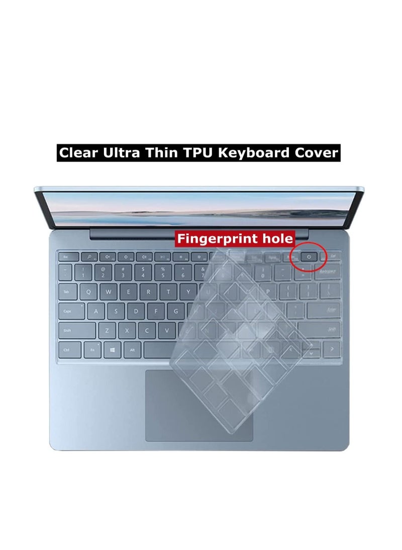 2 in 1 Compatible with 2020--2023 12.4 inch Microsoft Surface Laptop Go 3/2/1 Cover for Surface Laptop Go 1/2/3 Protective Hard Shell Case with Keyboard Cover Skin--Matte Black