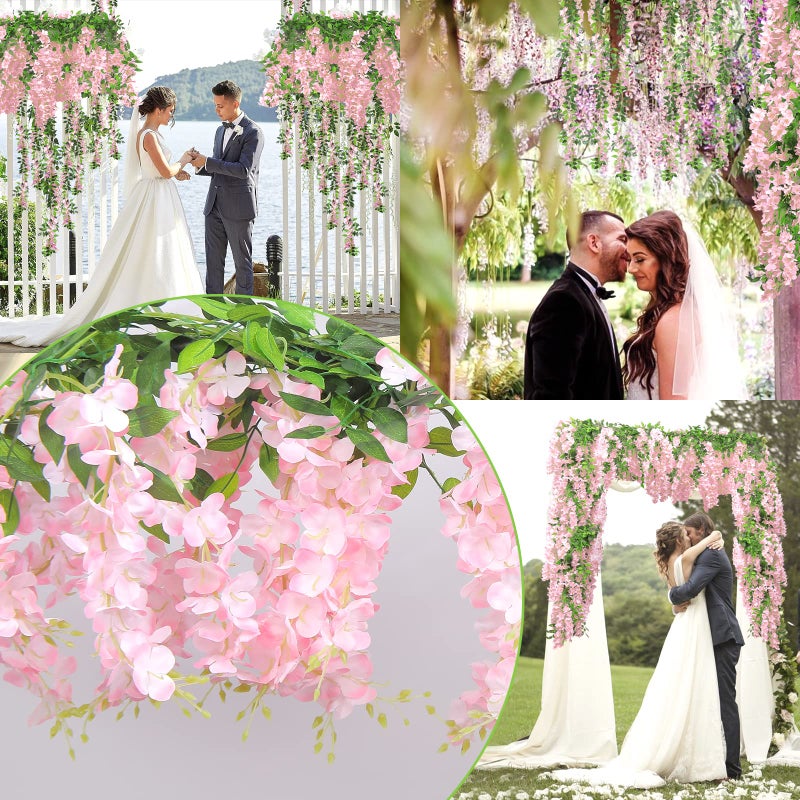 Findosom Wisteria Artificial Flowers Garland, 5Pcs Total 36FT Pink Wisteria Hanging Flowers, Flower Garland Decorations for Home Garden Outdoor Ceremony Wedding Arch Decoration - Image 4