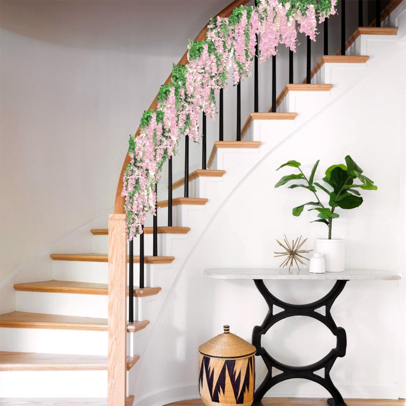 Findosom Wisteria Artificial Flowers Garland, 5Pcs Total 36FT Pink Wisteria Hanging Flowers, Flower Garland Decorations for Home Garden Outdoor Ceremony Wedding Arch Decoration - Image 3