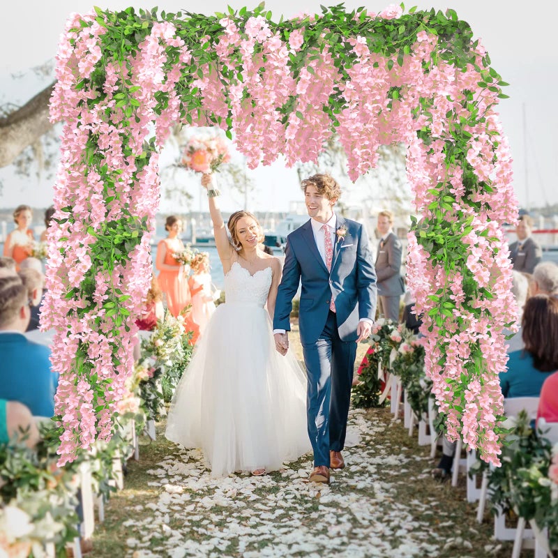 Findosom Wisteria Artificial Flowers Garland, 5Pcs Total 36FT Pink Wisteria Hanging Flowers, Flower Garland Decorations for Home Garden Outdoor Ceremony Wedding Arch Decoration - Image 2