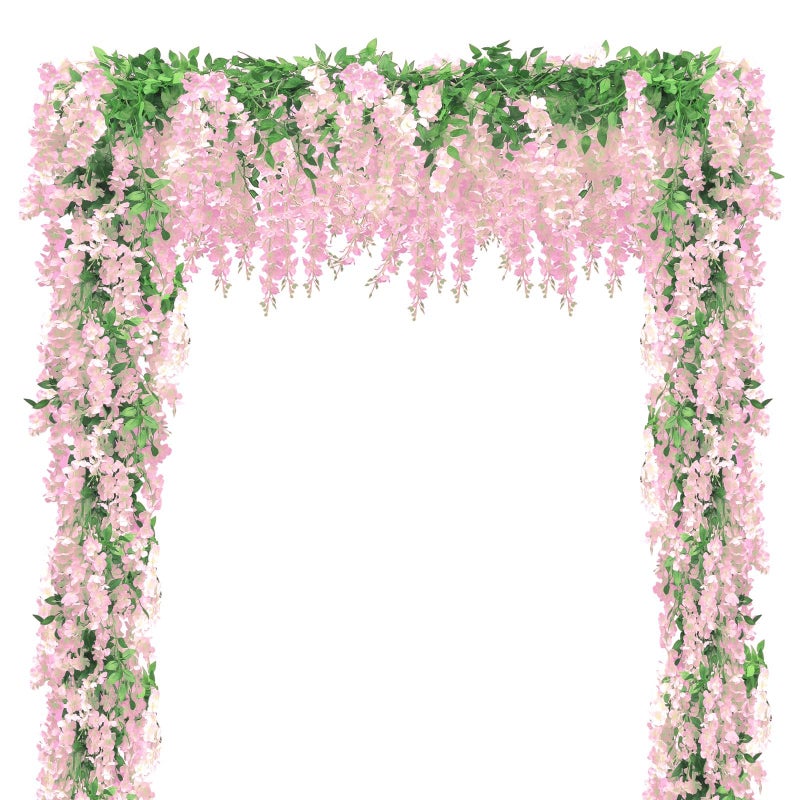 Findosom Wisteria Artificial Flowers Garland, 5Pcs Total 36FT Pink Wisteria Hanging Flowers, Flower Garland Decorations for Home Garden Outdoor Ceremony Wedding Arch Decoration - Image 1