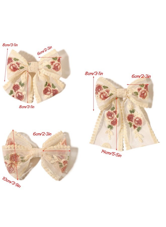 LFOUVRE Lace Embroidered Floral Hair Bows, Mesh Bowknot Barrettes Hair Clips and Accessories for Girls and Women, 3pcs - Image 4