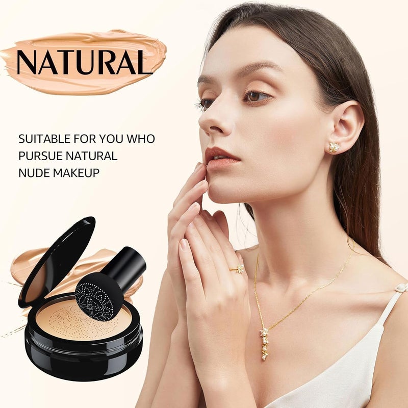OETUIOW Mushroom Head Air Cushion CC Cream - BB Cream Face Makeup Foundation for Mature Skin Moisturizing Concealer Brighten Long-Lasting, Even Skin Tone for All Skin Types, Natural Color - Image 3