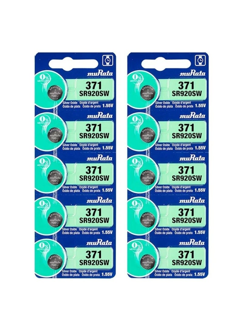 10-Pieces Murata SR920SW / 371 Silver Oxide 1.55V (muRata) Japan Batteries