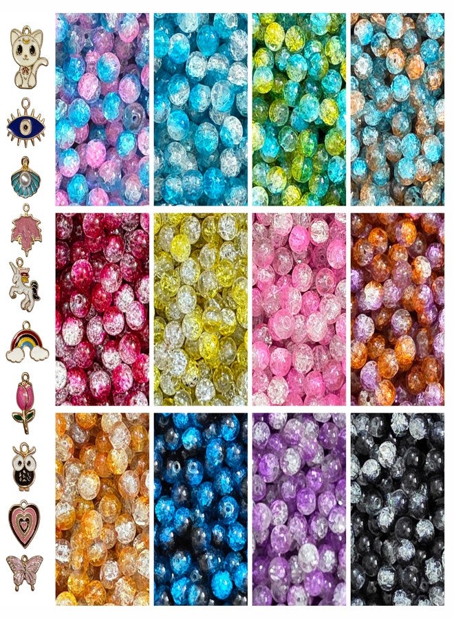 REGLET 10 Charms + 335 Pcs Dual Shade Sparkle Bracelet Beads for Kids, Glass Beads for Bracelet Making Kit, Jewellery Making Kit, Crystal Bead Craft - Multicolour - 240g - Image 1