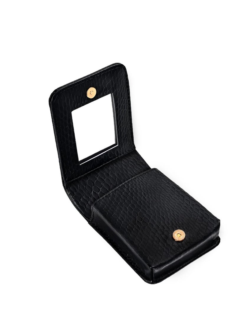 Excefore Lipstick Case with Mirror Cosmetic Bag, Mini Portable Makeup Holder, Travel Makeup Mini Bag Lipstick Holder, Suitable for Women Girls (Black) - Image 1