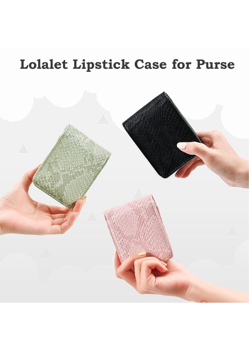 Excefore Lipstick Case with Mirror Cosmetic Bag, Mini Portable Makeup Holder, Travel Makeup Mini Bag Lipstick Holder, Suitable for Women Girls (Black) - Image 2