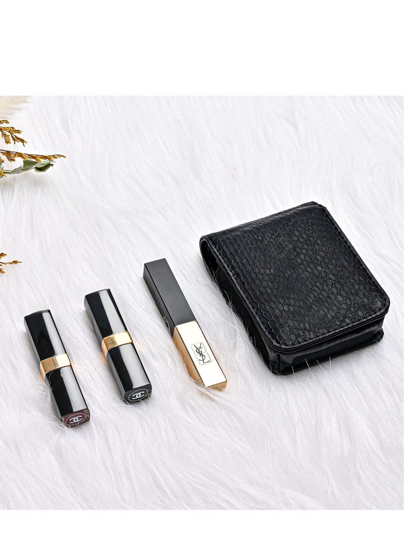 Excefore Lipstick Case with Mirror Cosmetic Bag, Mini Portable Makeup Holder, Travel Makeup Mini Bag Lipstick Holder, Suitable for Women Girls (Black) - Image 5