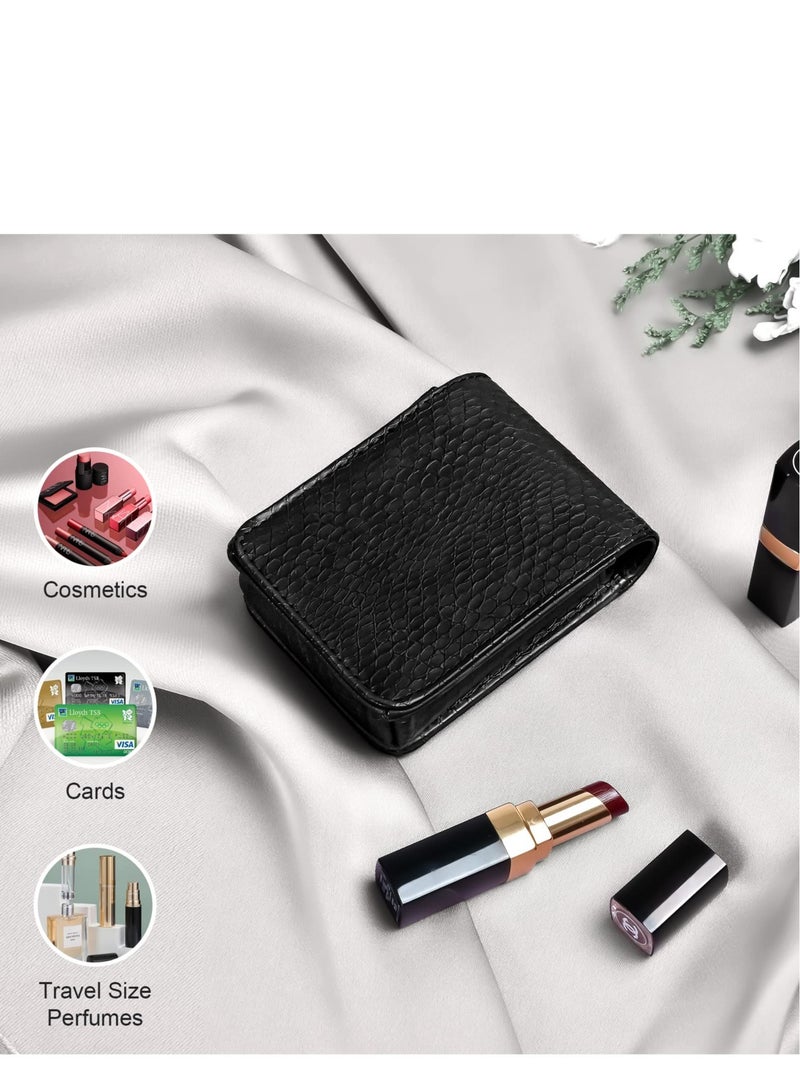 Excefore Lipstick Case with Mirror Cosmetic Bag, Mini Portable Makeup Holder, Travel Makeup Mini Bag Lipstick Holder, Suitable for Women Girls (Black) - Image 3
