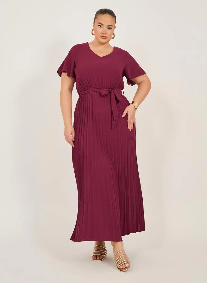 Styli Pleated Flutter Sleeve Dress