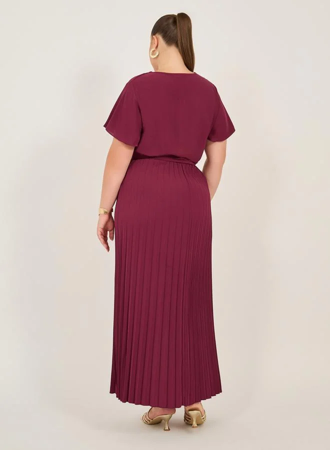 Styli Pleated Flutter Sleeve Dress