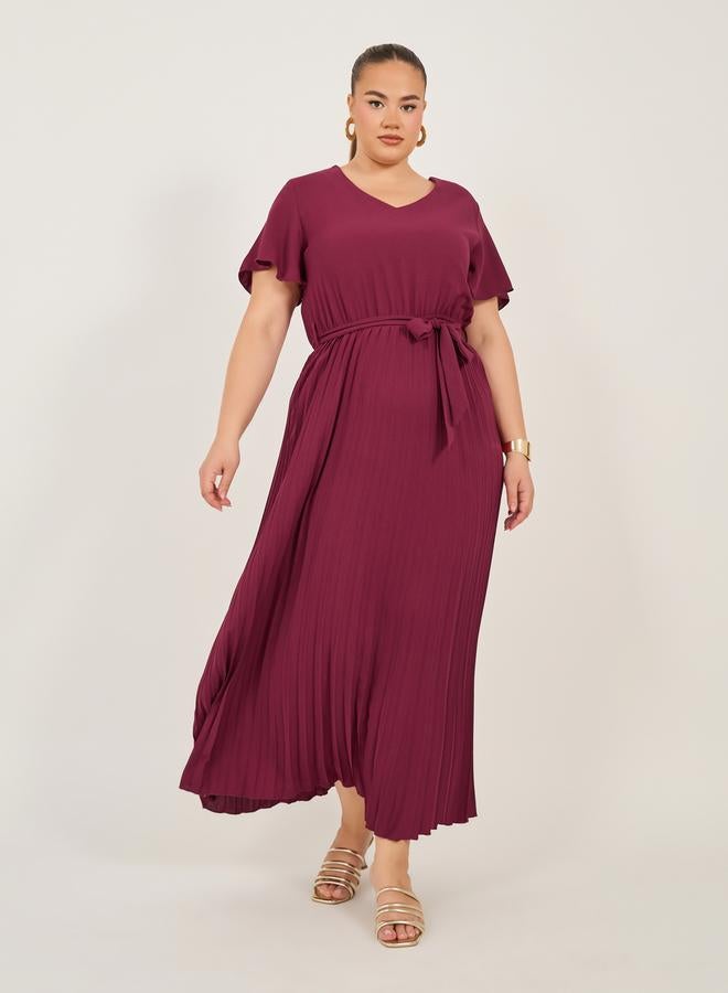 Styli Pleated Flutter Sleeve Dress - Image 1