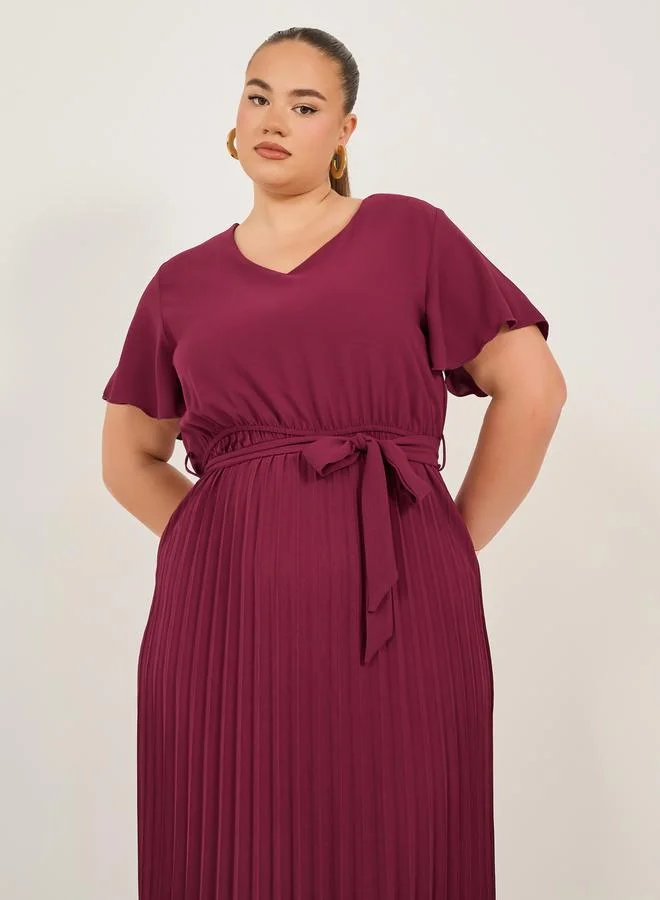 Styli Pleated Flutter Sleeve Dress