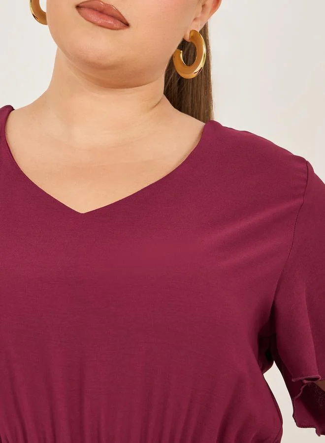 Styli Pleated Flutter Sleeve Dress