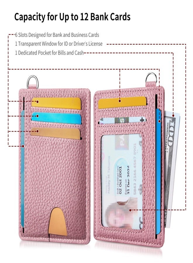 Mayski Slim Minimalist Wallet, Front Pocket Leather Wallets, RFID Blocking, Credit Card Holder for Men & Women, Litchi Pink, Minimalist - Image 5