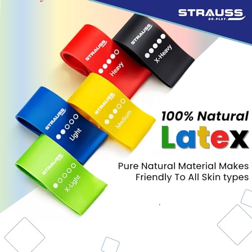Strauss Natural Latex Resistance Loop Bands | Smell-Free & Skin Friendly | (Pack of 5) Useful for HIPS, Arms & Legs Workouts. Tear Resistant & Anti-Slip | Theraband for Fitness & Toning, Multicolor - Image 2