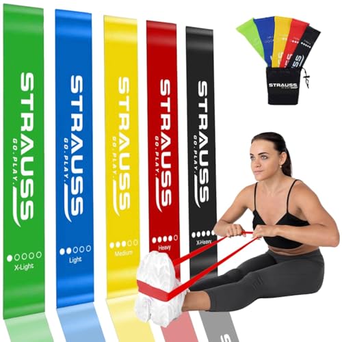 Strauss Natural Latex Resistance Loop Bands | Smell-Free & Skin Friendly | (Pack of 5) Useful for HIPS, Arms & Legs Workouts. Tear Resistant & Anti-Slip | Theraband for Fitness & Toning, Multicolor - Image 1